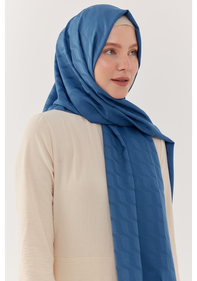Mirsoy Scarf Dalga Desen İpeksi Jakar Şal - Mavi Mavi