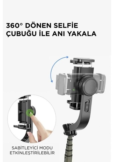 Akıllı Yayın Çerçeve Tripod Çok Amaçlı Kumandalı 360 Derece Gimbal Selfie Çubuğu Q08 Siyah