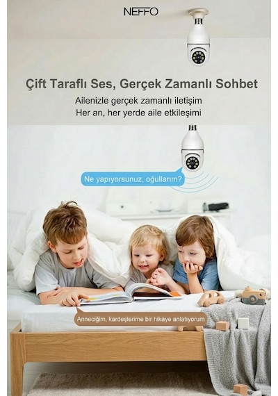 Gece Görüşlü 360 Derece Led Işık 1080p Wifi Kamera Kablosuz Panoramik Balıkgözü Ampul Kamera