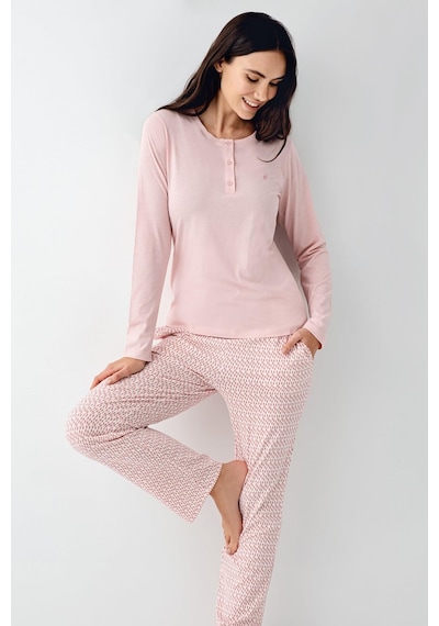 Pierre Cardin Paris Büyük Beden Kadın Modal Pamuklu Uzun Kollu Rahat Pijama Takım Pembe