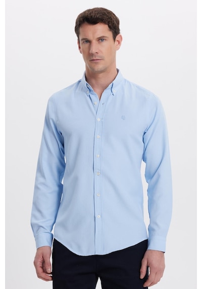 Tudors Erkek Slim Fit Dar Kesim Düz Oxford Armalı Yaka Düğmeli Mavi Spor Gömlek-42011 Mavi