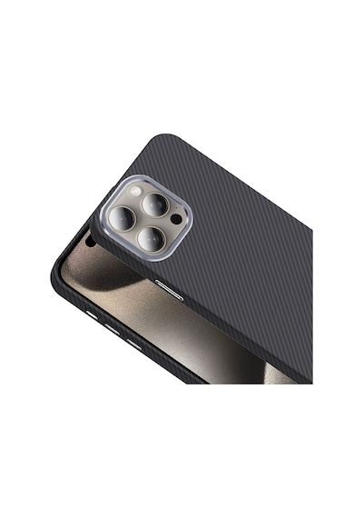 Apple Uyumlu iPhone 16 Kılıf M-safe Şarj Özellikli Karbon Fiber Görünümlü Gros Kapak Siyah