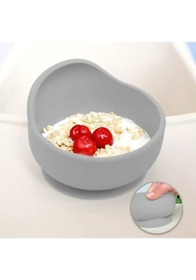 Meleni Baby Vakum Tabanlı Bebek Mama Kasesi - Vakumlu Oval Silikon Kase - Gri Genel