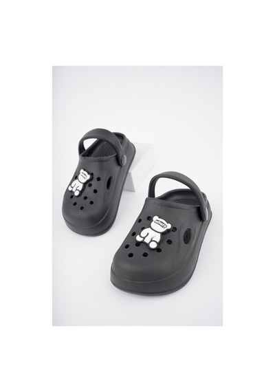 N Moda Unisex Çocuk Figürlü Sticker Sandalet-terlik Siyah