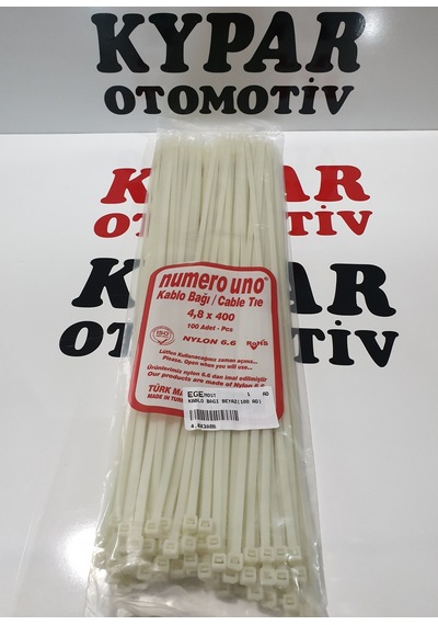 Plastik Cırt Kelepçe 4.8X380 Beyaz Kablo Bağı 100 Lü Paket
