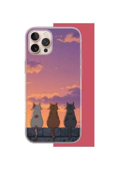 İphone 16 Pro Max Uyumlu Duvardaki Kediler Uv Baskılı Silikon Kılıf Renkli