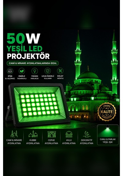 Astec Yüksek 50 Watt Yeşil Led Projektör Ip66 Su Geçirmez Dış Mekan Aydınlatma Kaliteli