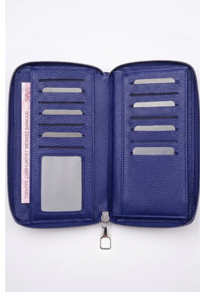 Vanilla Collection Kişiye Özel İsim Baskılı El Portföyü Cüzdan Telefon Bölmeli Fermuarlı Unisex Lacivert Siyah