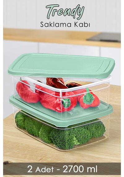 Meleni Home Dikdörtgen Mikrodalgaya Uygun Düzenleyici Organizer Erzak Saklama Kabı Yeşil 2700 ML 2 Adet Yeşil