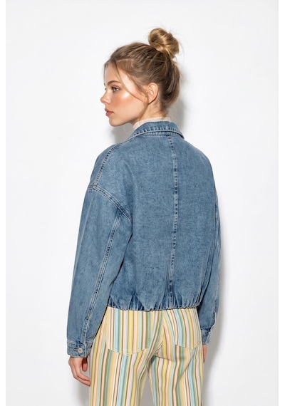 Shade Kadın Fermuarlı Kemer Detaylı Oversize Denim Ceket 3667 60286206 - Buz Mavisi