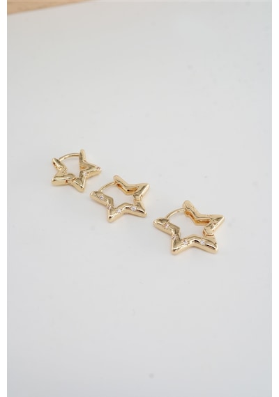 By Zeyna Aksesuar Kadın Vip Seri Zirkon Taşlı Yıldız Helix Model 3 Boy Küpe 1.3cm 1.6 Cm Ve 2 Cm Zrk00584-5044 Altın