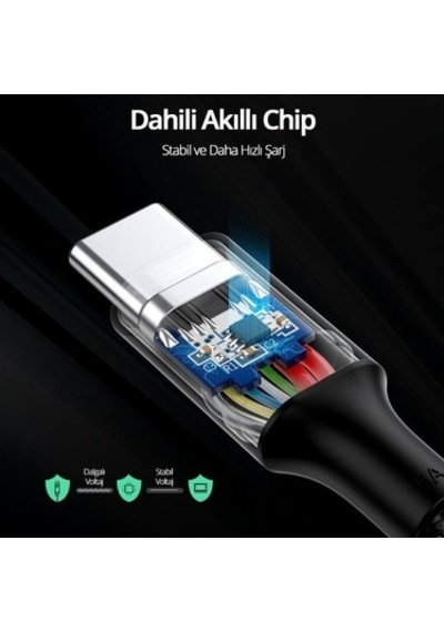 Ugreen Usb-c 100w 5a Qc Pd Örgülü Hızlı Şarj Kablosu, 3 Metre, Siyah -
