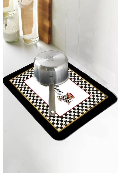 Siyah Mutfak Temalı Microfiber Bulaşık Kurutma Matı Mm023n11