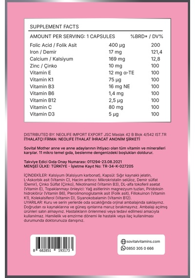 Mother Anne Ve Hamile Vitamini 60 Kapsül