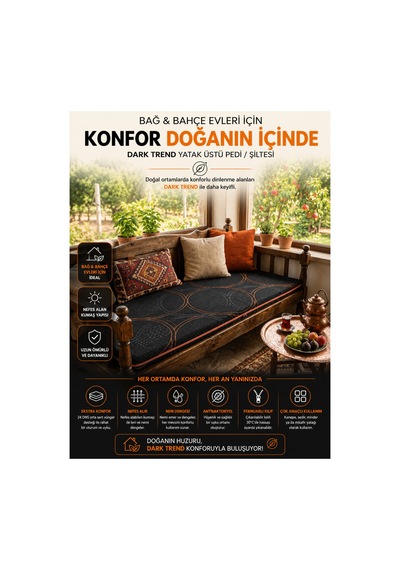 Dark Trend Sleep Yıkanabilir Kılıf Orta Sert Sünger Yatak Pedi & Şiltesi Topper 5 Cm Turuncu Şeritli Siyah