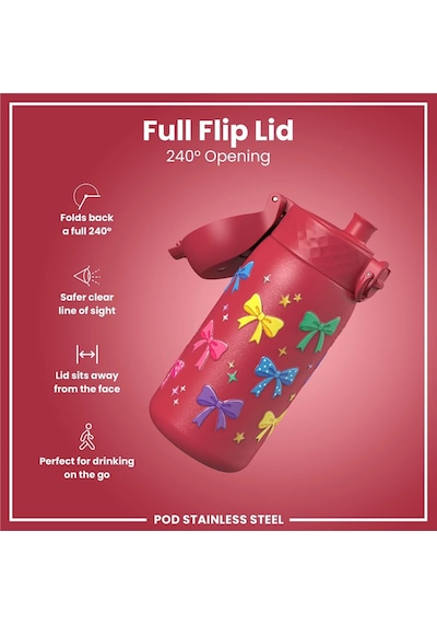 Ion8 - Paslanmaz Çelik Çocuk Suluk - Fiyonklar - 400 Ml - Sızdırmaz Çok Renkli