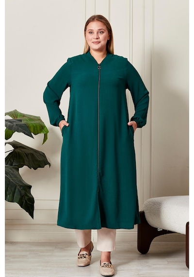Ferace Kadin Buyuk Beden Tesettur Mevsimlik Giy Çık Kap Haki