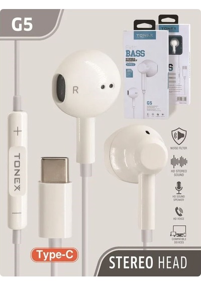 Tonex G5 Type-c Girişli Stereo Kablolu Kulaklık Süper Extra Bass Diğer
