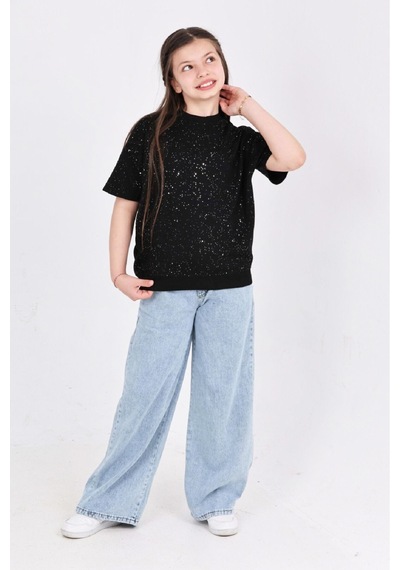 Modanino Kız Çocuk 2'li Jean Takım Pantolon+bluz 7-12 Yaş 12666 Siyah
