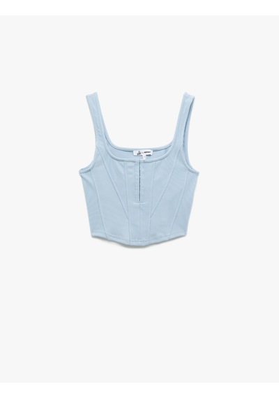 Koton Kare Yaka Korse Detaylı Kolsuz Slim Fit Crop Bluz Mavi 5sal30311ık Mavi