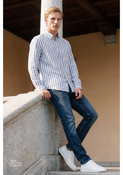 AC&Co / Altınyıldız Classics Ekstra Slim Fit Dar Kesim Pamuklu Riss Erkek Jean Kot Pantolon Lacivert