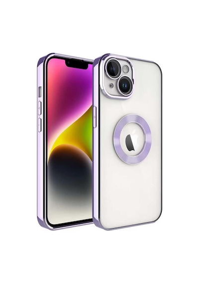 Apple Uyumlu iPhone 14 Plus Kılıf Köşeleri Renkli Şeffaf Kamera Korumalı Silikon Luxury Kapak Lila
