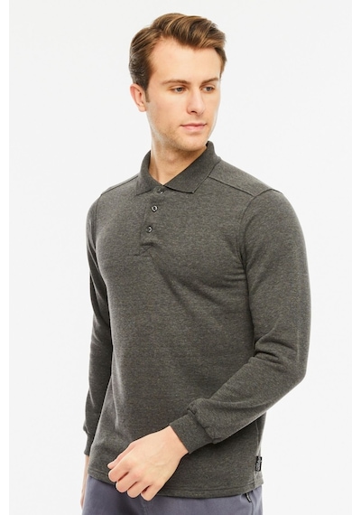 Uniprom Sweatshirt Polo Yaka İçi Polarlı 3 Iplik Pamuklu Normal Kesim Erkek Antrasit