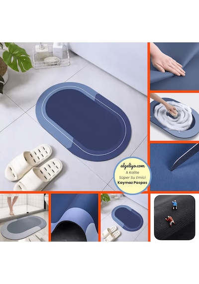 Oval Yazısız Antibakteriyel Diatomit Süper Sihirli Su Emici Kaymaz Tabanlı Banyo Paspası 40 60 Cm Tek Renk Diğer