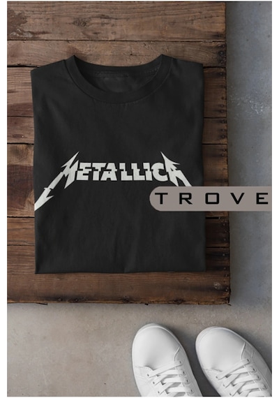 Startmore Unısex Kadın Erkek Metallıca %100 Pamuk Baskılı Siyah Beyaz T-shirt Siyah