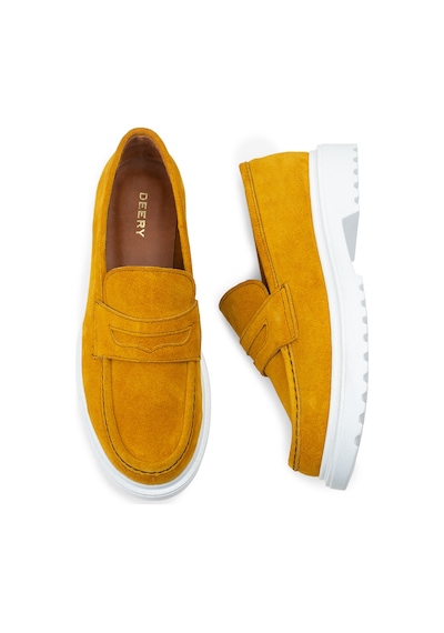 Deery Hakiki Süet Sarı Loafer Kadın Ayakkabı - 01903zsrıp01 Sarı