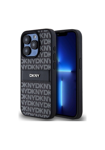 Apple Uyumlu iPhone 15 Pro Max Kılıf Dkny Lisanslı 3d Yazılı Repeat Texture Pattern Kapak Siyah