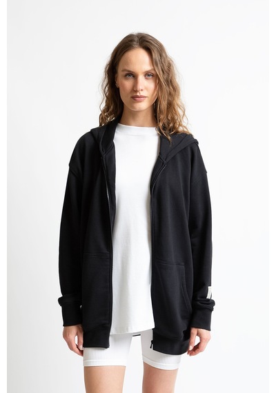 Fermuarlı Organik Pamuklu Sweatshirt Siyah