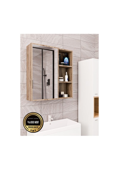 Dalin Tek Kapak Aynalı Banyo Dolabı Raflı Mdf Kahverengi