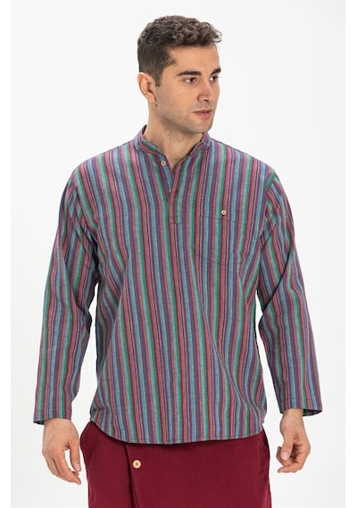 Uzun Kol Şile Bezi Hakim Yaka Erkek Tshirt Mor Çizgili 3072