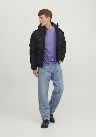 Jack & Jones Logo Baskılı Kapüşonlu Puffer Mont - Vesterbro 12238849 Siyah Koyu Siyah