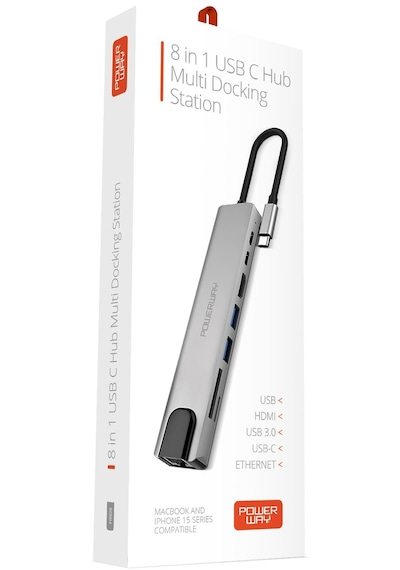 Powerway Type-c Hub Dönüştürücü Hdmi Usb Micro Sd Çevirici 8 Girişli Çoğaltıcı Universal Uyumluluk