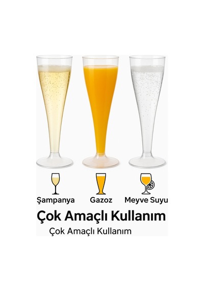 6 Lı Şeffaf Plastik Şampanya Kadehi Düğün, Parti Ve Davet Sunumlarına Uygun Bardak