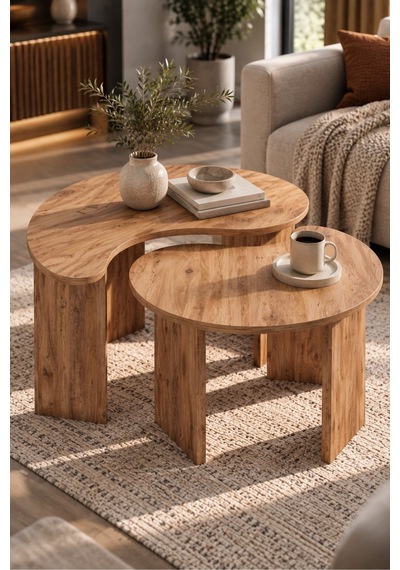 Sulorahome 2'li Oval Modern Orta Sehpa Seti Atlantik Çam