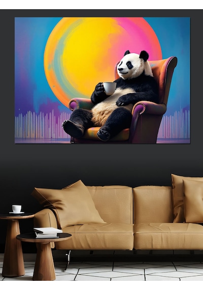 Koltuğunda Oturan Panda Dekoratif Kanvas - Mdf Ahşap Tablo