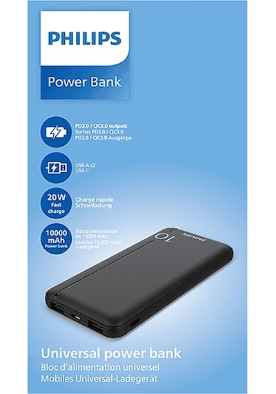 Philips DLP1812PB 10.000 mAh 2 x USB-A 2.1A USB-C Çıkış PD Taşınabilir Şarj Cihazı Siyah