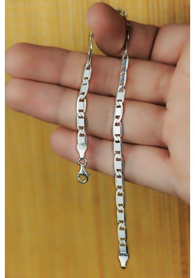 Encili Silver 925 Ayar Gümüş Astarlı Barlı Model Zincir Bileklik