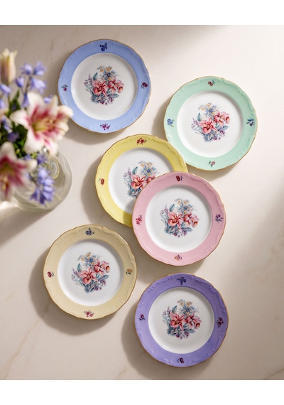 Altın Dekorlu Mavi Porselen Pasta Tabağı 19 Cm