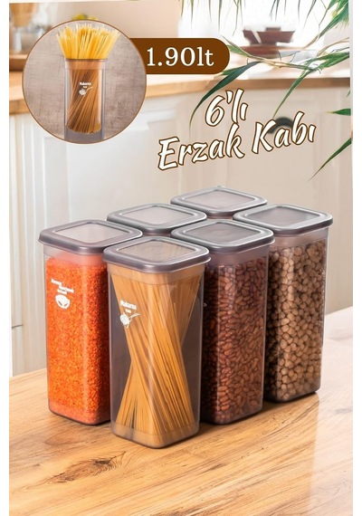 432 Gr 6lı Etiketli Kare Un Erzak Bakliyat Saklama Kabı Takımı Seti 1.70 Lt - Gri, 432-gr-6 Diğer