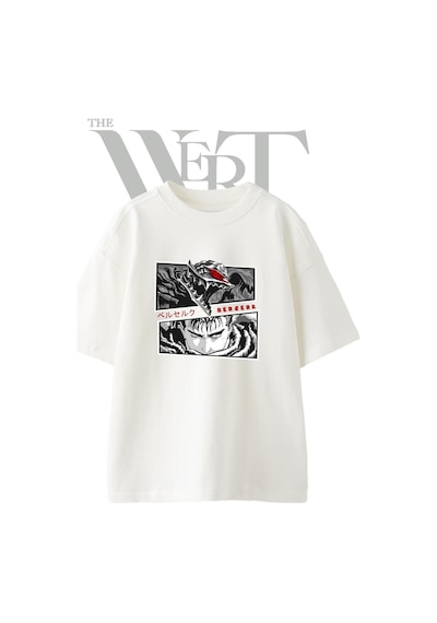 Thewert Guts Berserk Tasarım Baskılı Ünisex Beyaz Oversize T-shirt