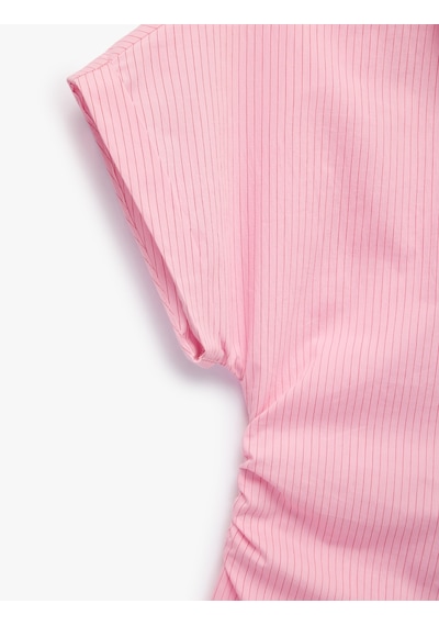 Koton Slim Fit Pamuklu Salda Kumaş Kolsuz Drape Detaylı Çizgili Gömlek Pınk Strıpe 6sak60482pw Pembe Çizgili