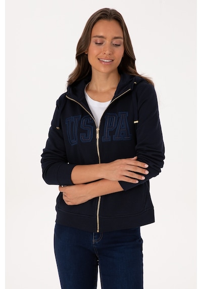 U.S. Polo Assn. Kadın Lacivert Fermuarlı Kapüşonlu Basic Sweatshirt 50307769-VR033