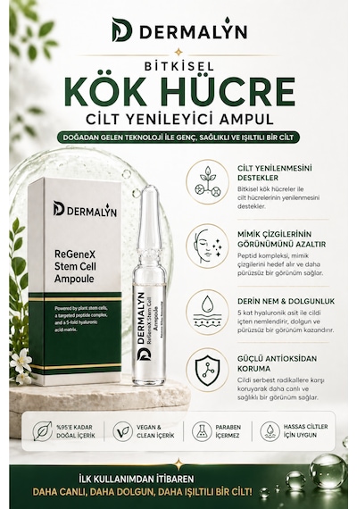 Dermalyn 5 Adet Bitkisel Kök Hücre Cilt Yenileyici Mimik Kırışıklık Yaşlanma Karşıtı Ampul Serum Dermaroller