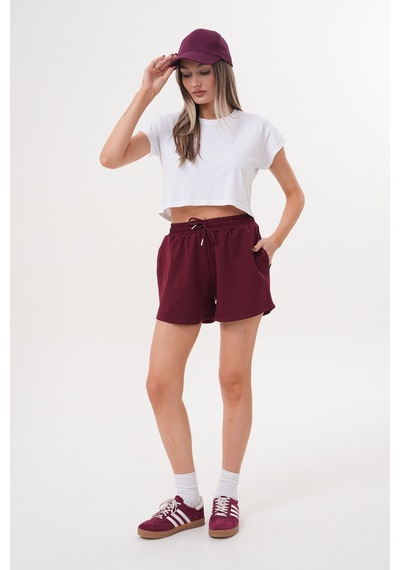 Genius Store Kadın Modal Şort Beli Lastikli Cepli Şort Modal-şort Bordo
