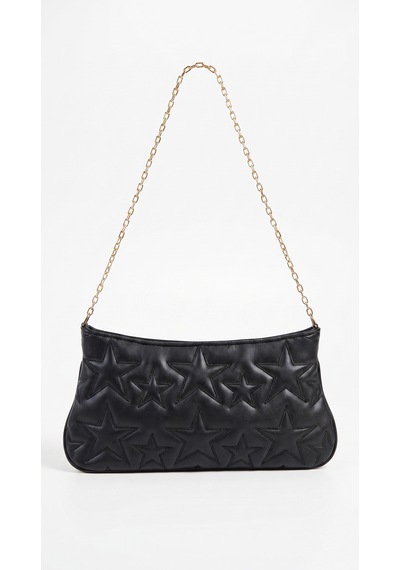 Esvelans Yıldız Desenli Zincir Askılı Portföy El Kol Ve Omuz Çantası Astarlı Clutch Çanta Siyah