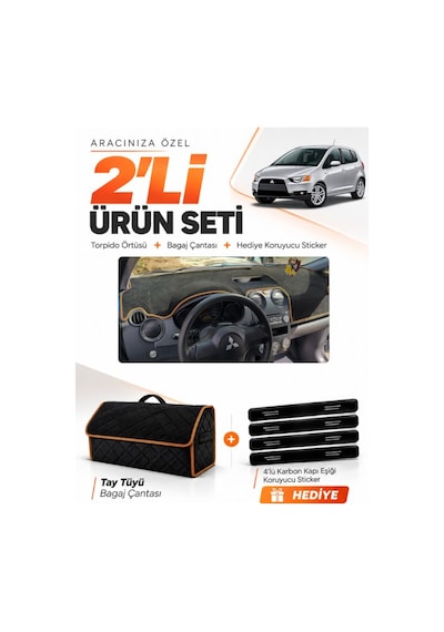 E-biz Mıtsubıshı Colt Ekranlı 2004-2013 Uyumlu Torpido + Tay Tüyü Çanta - Siyah-kahverengi - Mı006